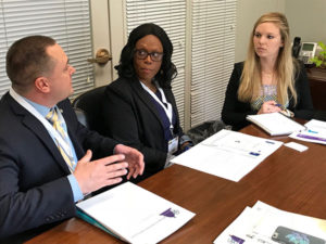 Care Dimensions Clinical Directors Matthew Smith and Florence Exantus advocate for hospice in a meeting with Nikki Hurt assistant to U.S. Senator Edward Markey of Massachusetts